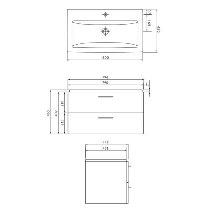 Cersanit S801-154-DSM - Meuble de salle de bains suspendu avec lavabo LARA 80x45 cm, finition noyer