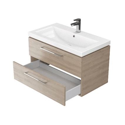 Cersanit S801-154-DSM - Meuble de salle de bain suspendu avec lavabo LARA 46x80 cm noyer