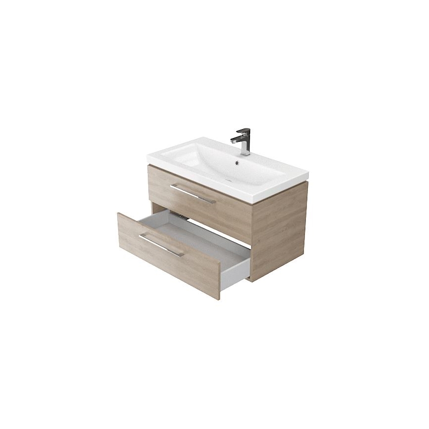Cersanit S801-154-DSM - Meuble de salle de bain suspendu avec lavabo LARA 46x80 cm noyer