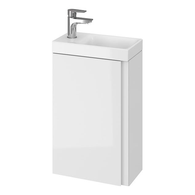 Cersanit S801-218-DSM - Meuble de salle de bains suspendu avec lavabo MODUO SLIM 40 cm, blanc laqué brillant