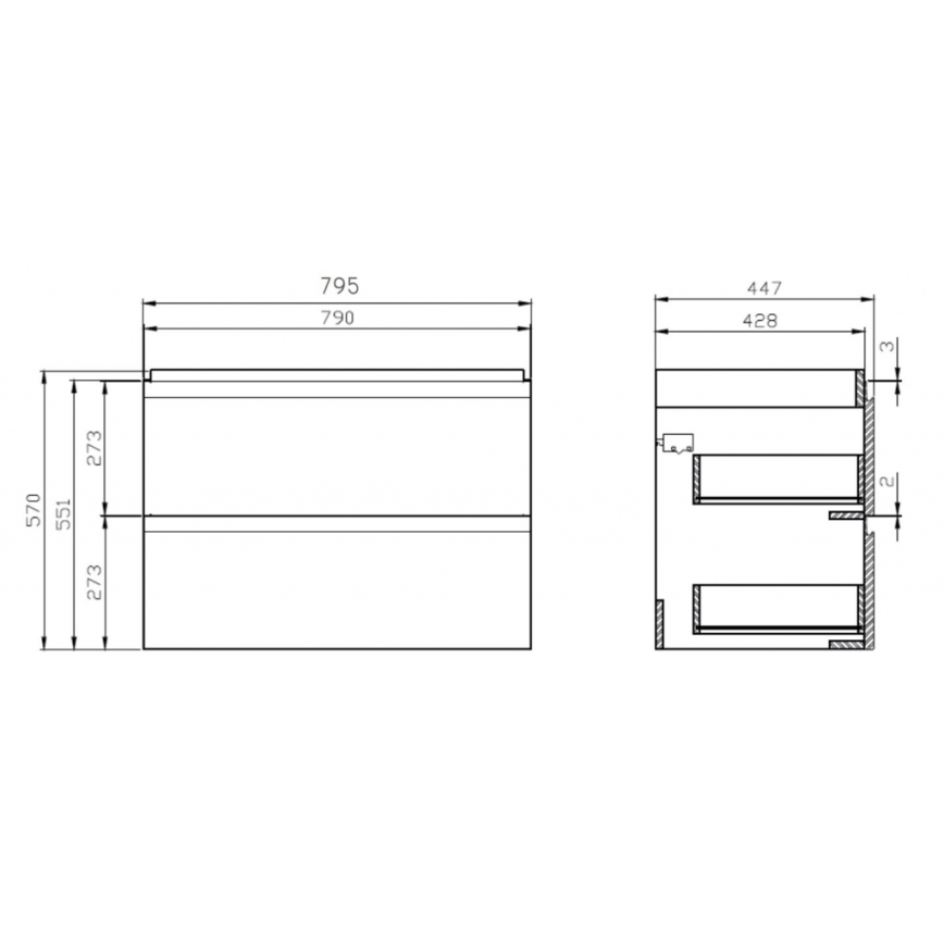 Cersanit S801-221-DSM - Meuble de salle de bains suspendu avec lavabo MODUO 80x45 cm blanc brillant