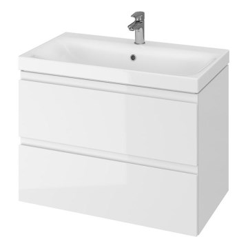 Cersanit S801-221-DSM - Meuble de salle de bains suspendu avec lavabo MODUO 80x45 cm blanc brillant