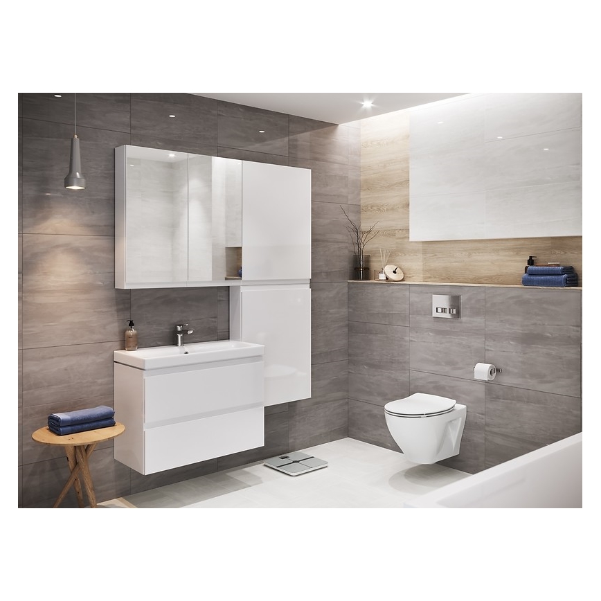 Cersanit S801-221-DSM - Meuble de salle de bains suspendu MODUO avec lavabo intégré 80 x 62 x 45 cm, blanc brillant