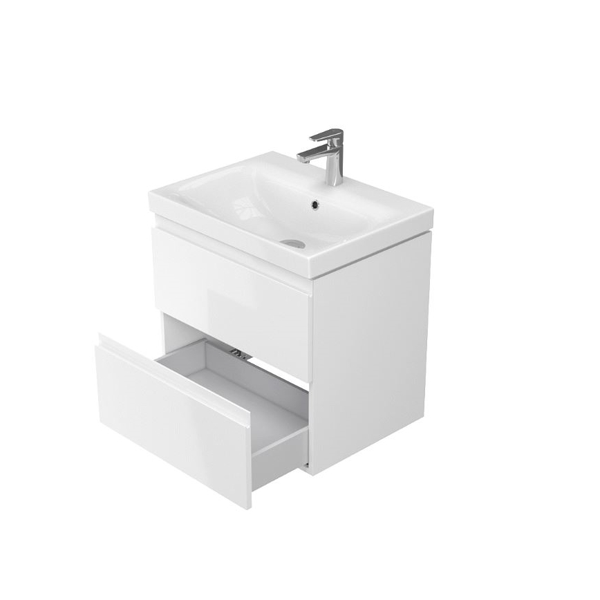 Cersanit S801-223-DSM - Meuble de salle de bains suspendu avec lavabo MODUO 60x45 cm blanc brillant