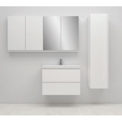 Cersanit S801-225-DSM - Meuble de salle de bains suspendu avec lavabo MODUO SLIM 80 x 38 cm, blanc brillant
