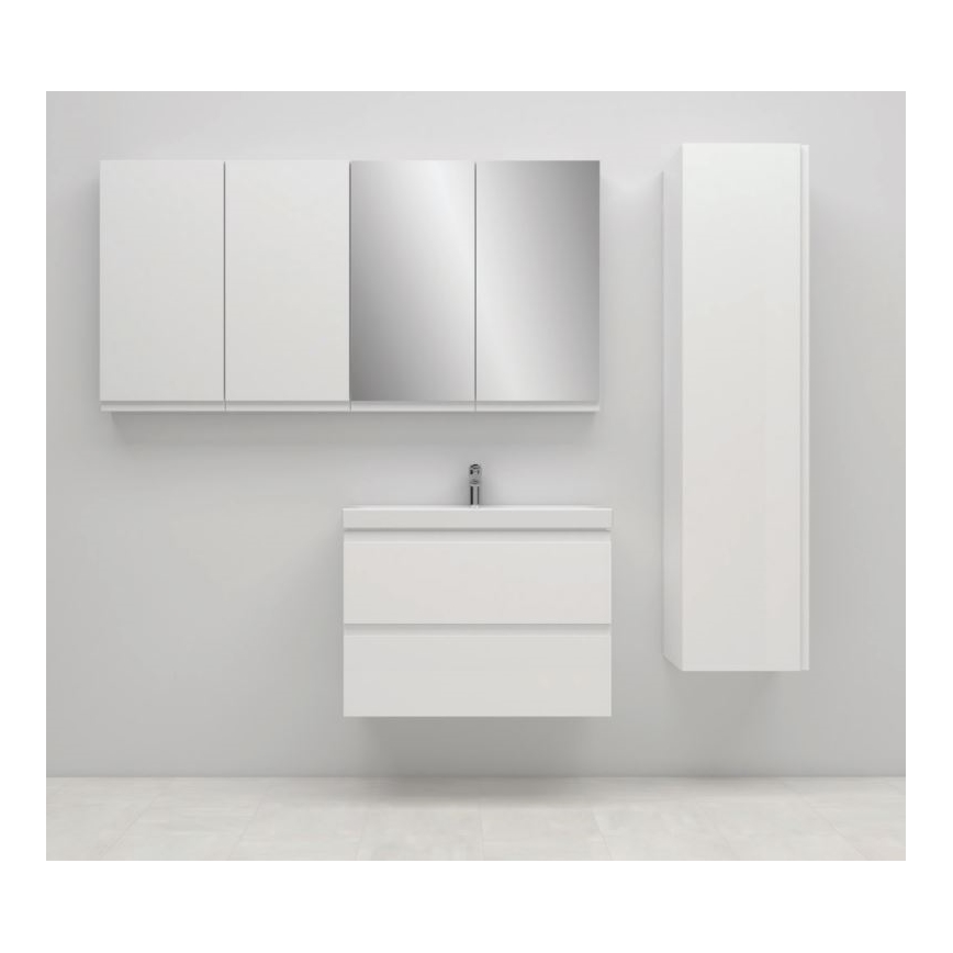 Cersanit S801-225-DSM - Meuble de salle de bains suspendu avec lavabo MODUO SLIM 80 x 38 cm, blanc brillant