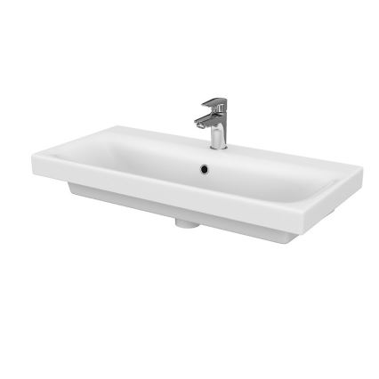 Cersanit S801-225-DSM - Meuble de salle de bains suspendu avec lavabo MODUO SLIM 80 x 38 cm, blanc brillant