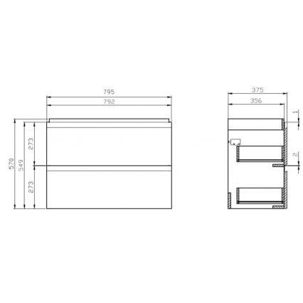 Cersanit S801-225-DSM - Meuble de salle de bains suspendu avec lavabo MODUO SLIM 80 x 38 cm, blanc brillant