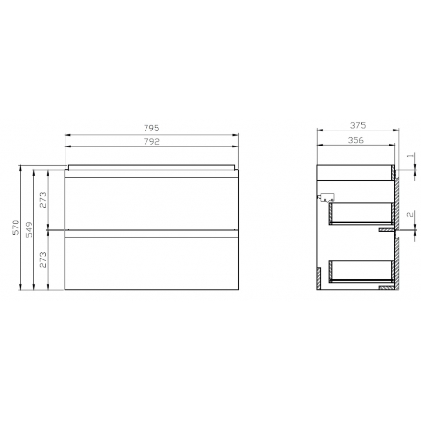 Cersanit S801-225-DSM - Meuble de salle de bains suspendu avec lavabo MODUO SLIM 80 x 38 cm, blanc brillant