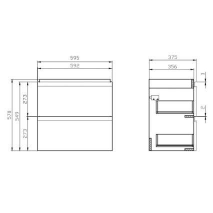 Cersanit S801-227-DSM - Meuble de salle de bains suspendu avec vasque MODUO SLIM 60x38 cm blanc brillant