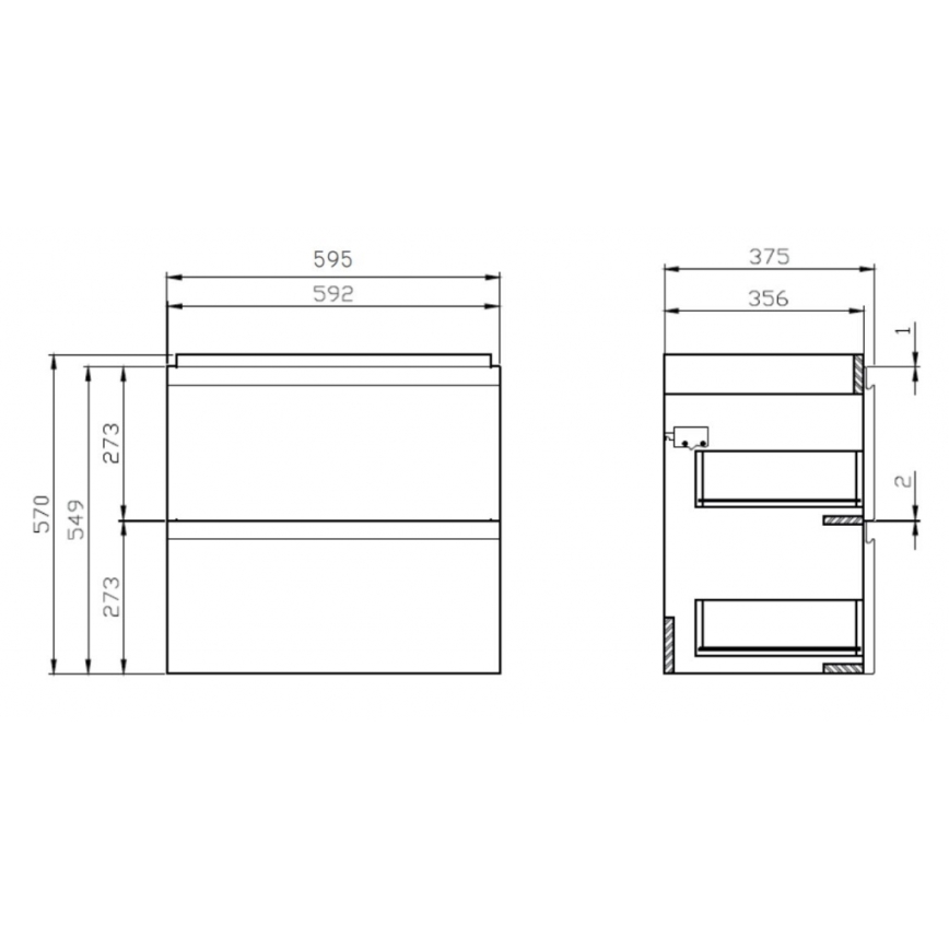 Cersanit S801-227-DSM - Meuble de salle de bains suspendu avec vasque MODUO SLIM 60x38 cm blanc brillant