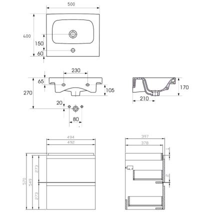 Cersanit S801-230-DSM - Armoire suspendue pour salle de bains avec vasque MEDDIE 62x50 cm blanc