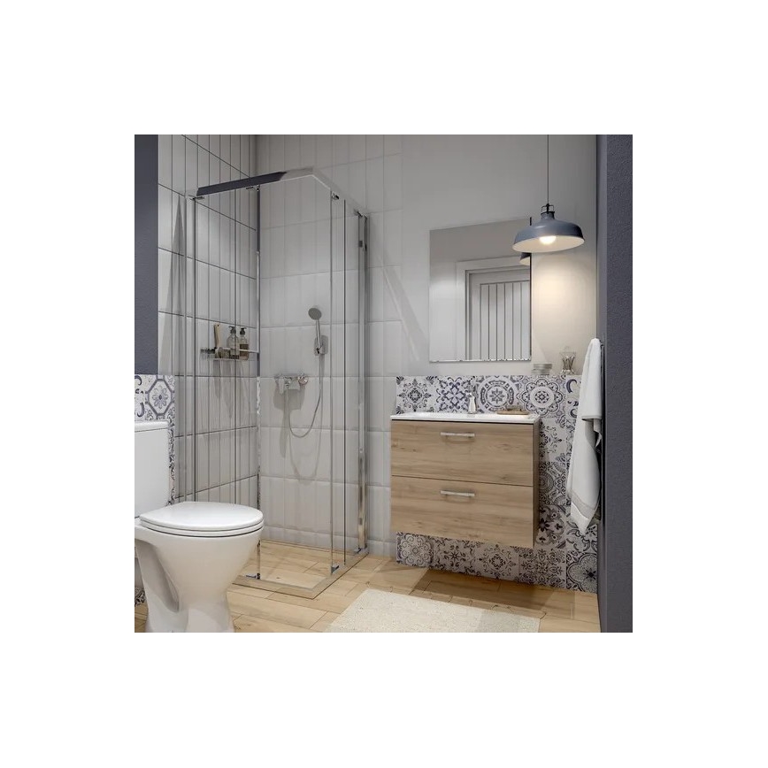 Cersanit S801-457 - Meuble de salle de bains suspendu avec lavabo NIKO 60x45 cm noyer