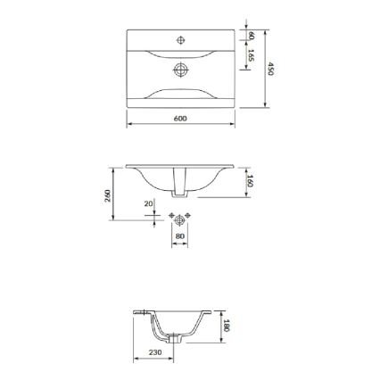 Cersanit S801-457 - Meuble de salle de bains suspendu avec lavabo NIKO 60x45 cm noyer