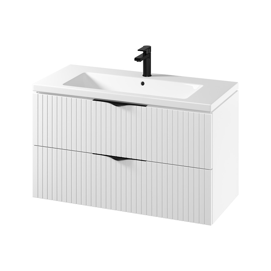 Cersanit S801-542 - Meuble de salle de bains suspendu avec lavabo TIRSO 100x45 cm, blanc