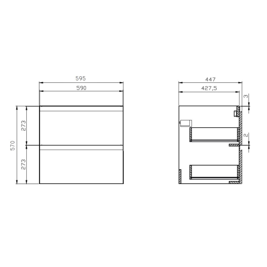 Cersanit S929-010 - Meuble suspendu pour vasque de salle de bains MEDDIE 57x59,5 cm blanc brillant