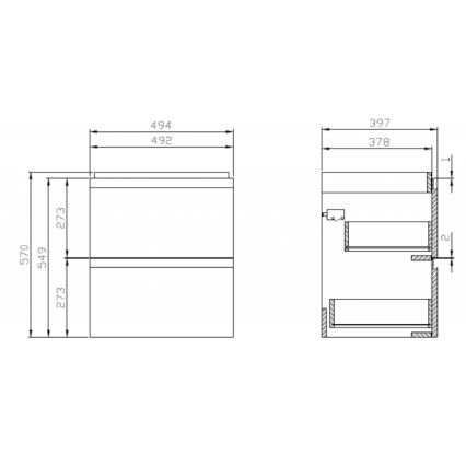 Cersanit S929-012 - Meuble suspendu pour vasque de salle de bains MEDDIE 57x49,4 cm blanc brillant