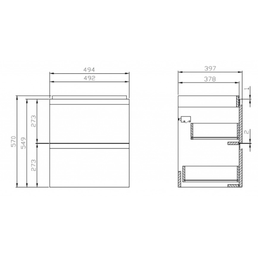 Cersanit S929-012 - Meuble suspendu pour vasque de salle de bains MEDDIE 57x49,4 cm blanc brillant