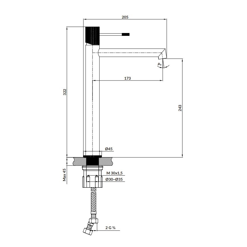 Cersanit S951-599 - Robinet de lavabo ZEN 32,2 cm noir