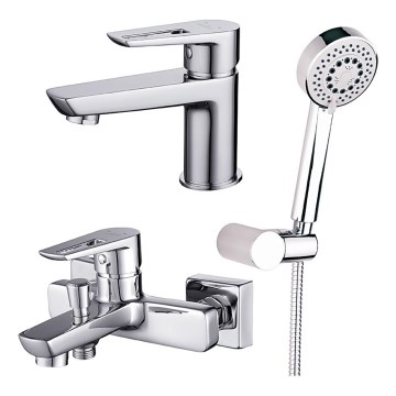 Cersanit S952-003 - Ensemble baignoire avec robinet + robinet de lavabo MILLE chrome brillant