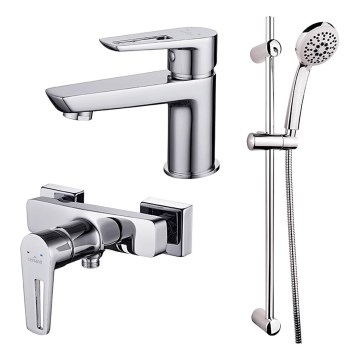 Cersanit S952-004-Colonne de douche avec robinet + robinet de lavabo MILLE chrome brillant