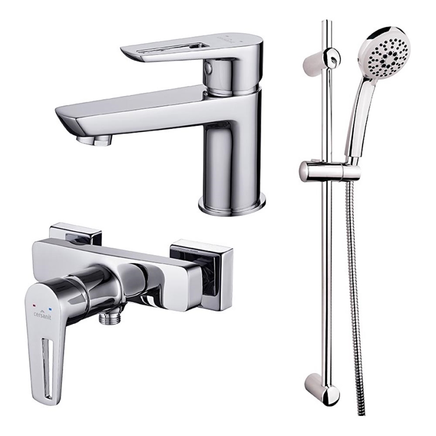 Cersanit S952-004-Colonne de douche avec robinet + robinet de lavabo MILLE chrome brillant