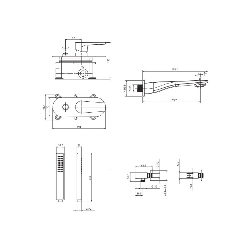 Cersanit S952-036 - Ensemble baignoire avec robinet encastré CITY chrome brillant