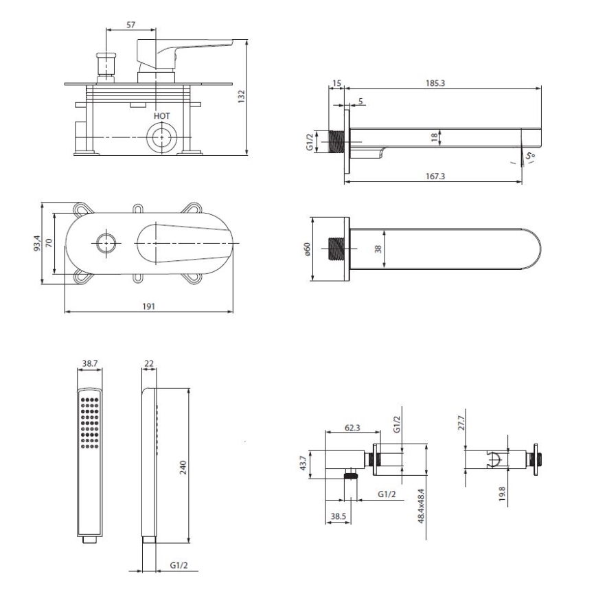 Cersanit S952-040 - Ensemble baignoire avec robinet encastré MODUO chrome brillant
