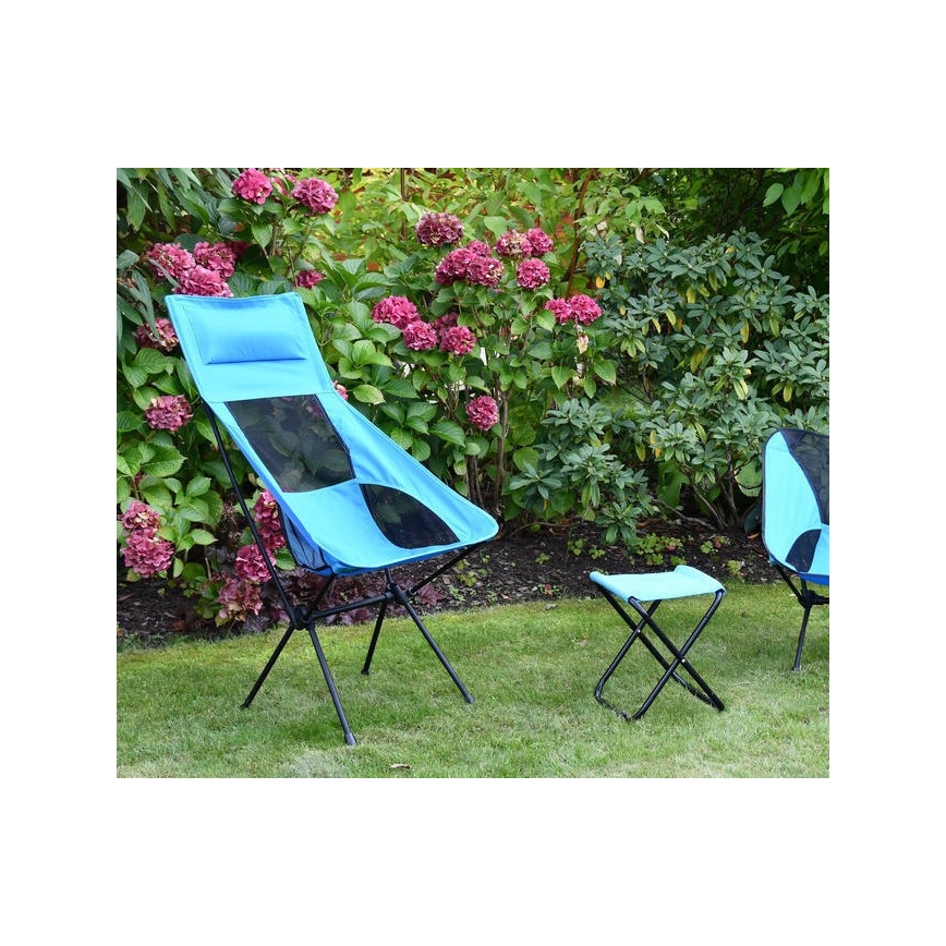 Chaise de camping pliable bleu 105 cm
