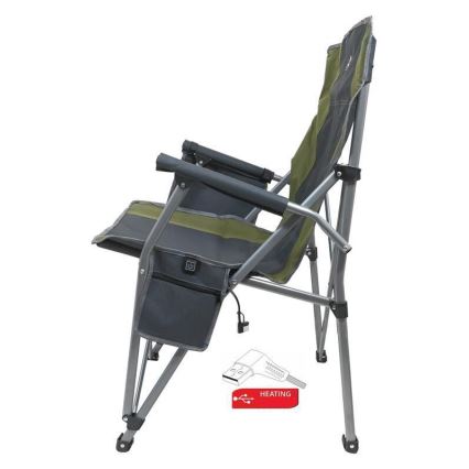 Chaise de camping pliante chauffante 11/5V, vert/gris