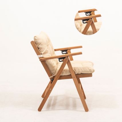 Chaise de jardin pliable avec oreiller beige/charme