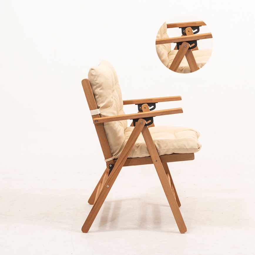 Chaise de jardin pliable avec oreiller beige/charme