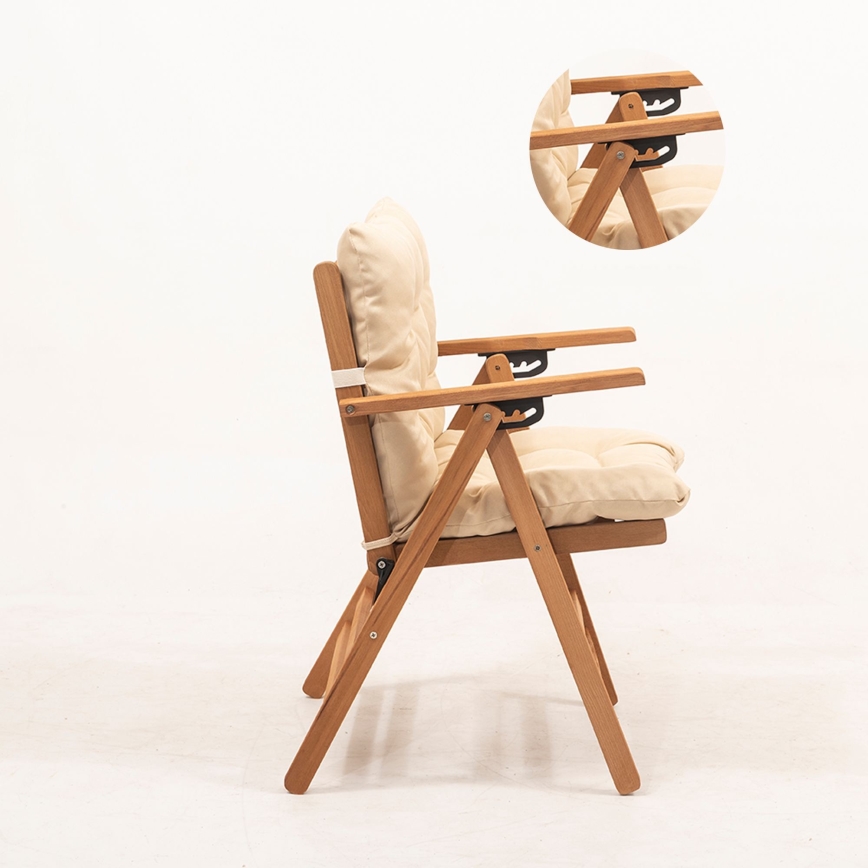 Chaise de jardin pliable avec oreiller beige/charme