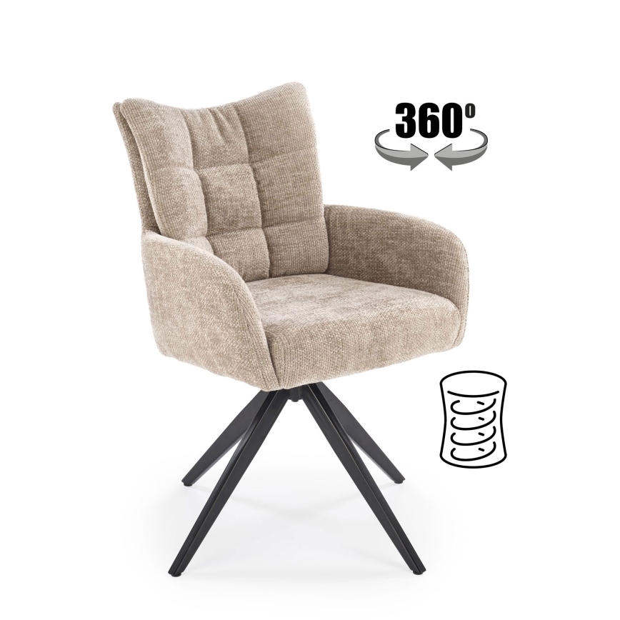 Chaise de salle à manger pivotante NUVO, 1 pièce, beige/noire