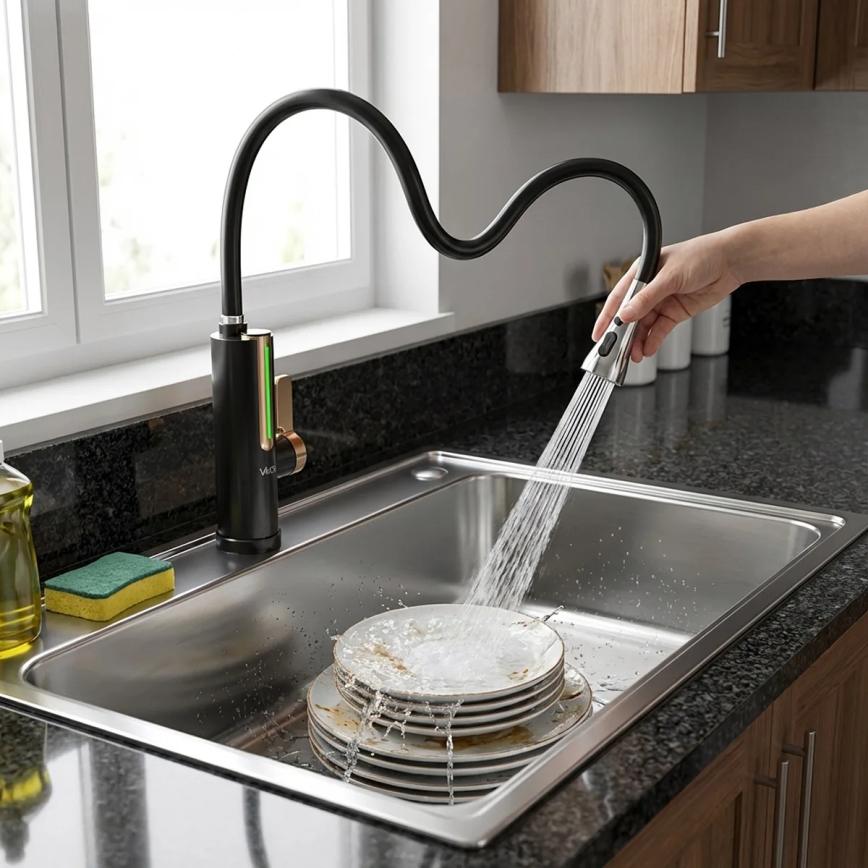 Chauffe-eau instantané avec affichage LED 3000W/230V IPX4 noir/doré
