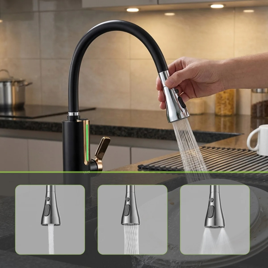 Chauffe-eau instantané avec affichage LED 3000W/230V IPX4 noir/doré