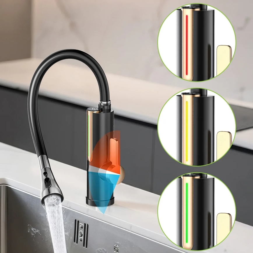 Chauffe-eau instantané avec écran LED 3000W/230V IPX4 noir