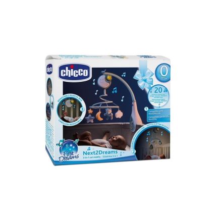 Chicco - Mobile pour lit de bébé avec mélodie 3in1 NEXT2DREAMS 3xAA bleu