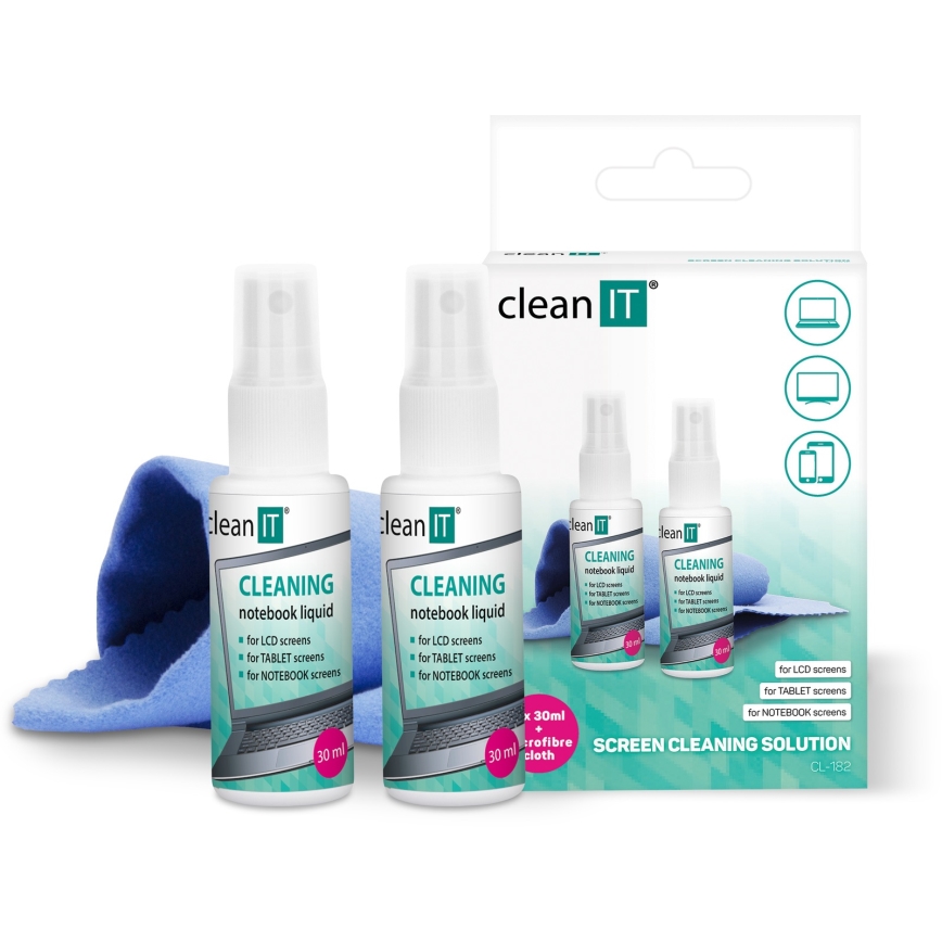 CLEAN IT CL-182 - Solution de nettoyage d'écran avec chiffon 2x 30 mm