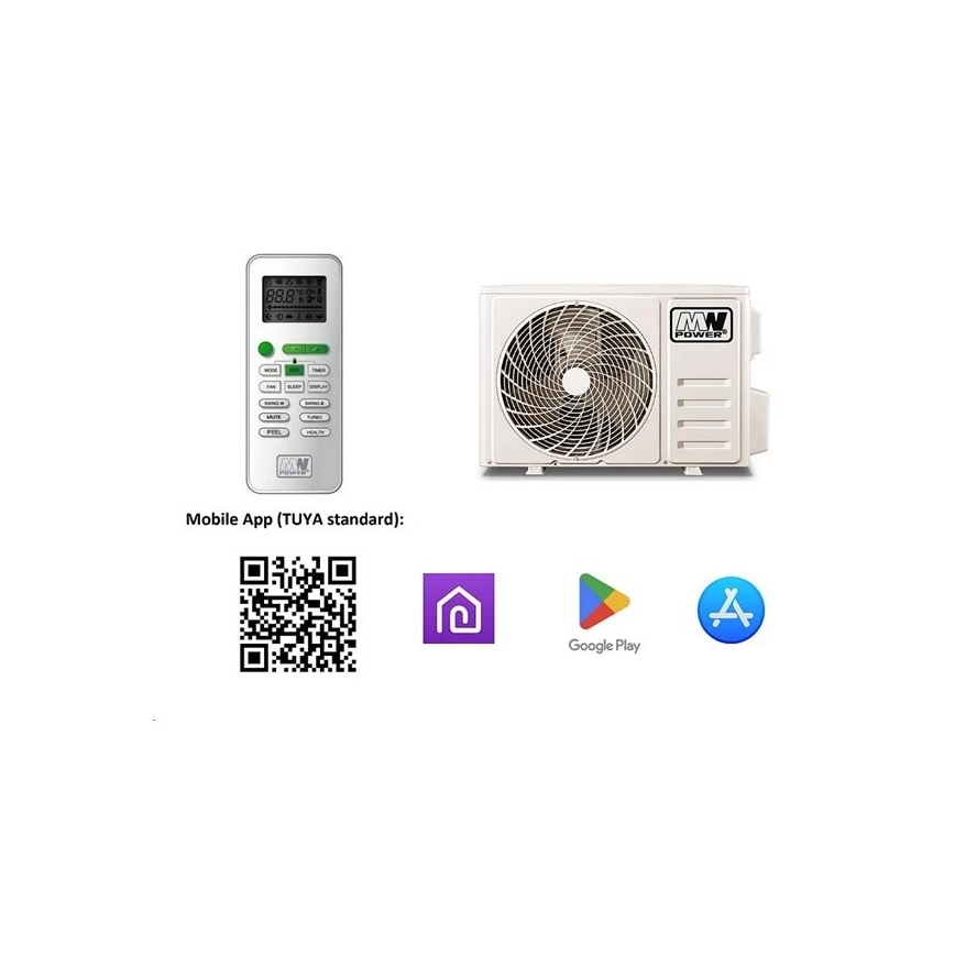 Climatiseur 09K V1 2,6 kW Wi‑Fi Tuya blanc + télécommande