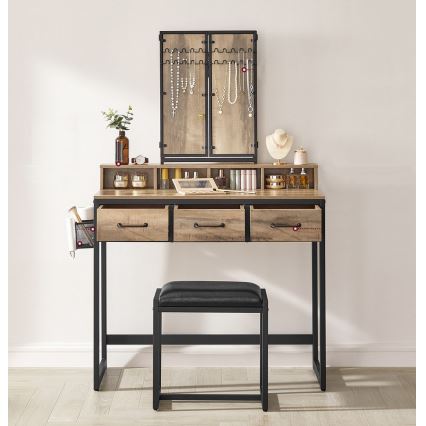 Coiffeuse avec tabouret 28,6 x 42 cm FLORA brun/noir