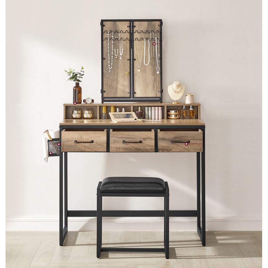 Coiffeuse avec tabouret 28,6 x 42 cm FLORA brun/noir