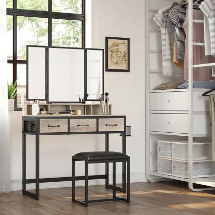 Coiffeuse avec tabouret 28,6x42 cm FLORA gris/noir