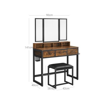 Coiffeuse avec tabouret 28,6x42 cm FLORA marron/noir