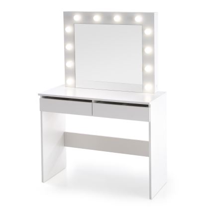 Coiffeuse HOLLYWOOD 140x94 cm blanche avec éclairage LED intégré