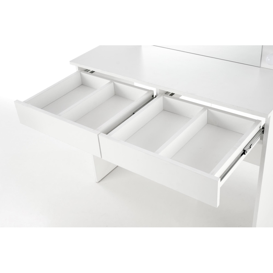 Coiffeuse HOLLYWOOD 140x94 cm blanche avec éclairage LED intégré