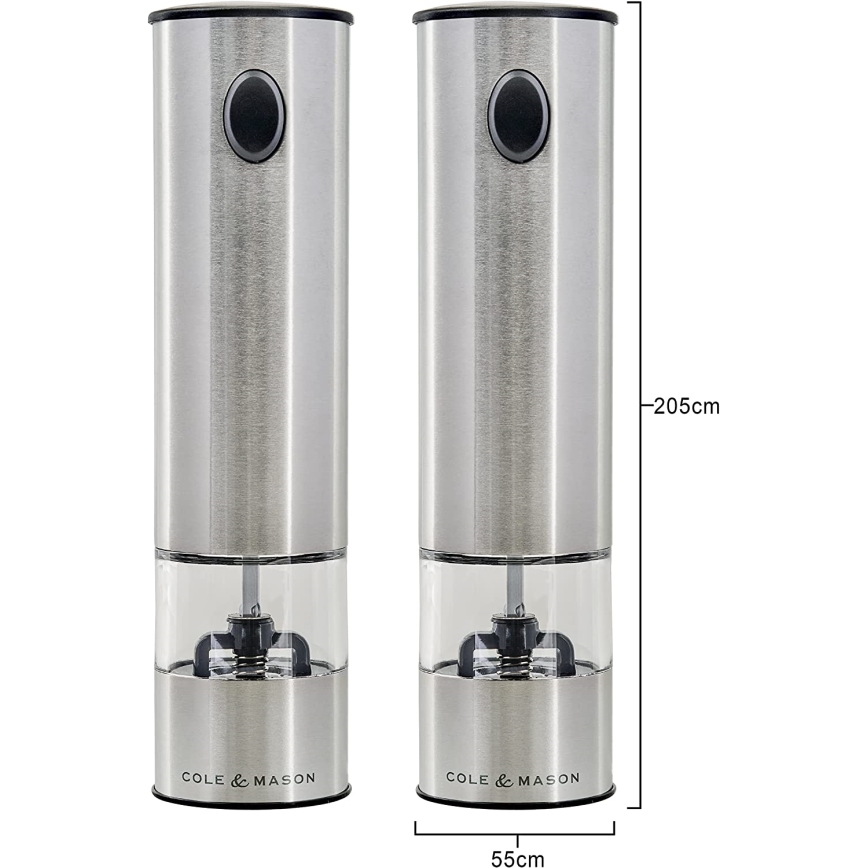 Cole&Mason - Coffret de moulins à épices électriques avec rétro-éclairage BATTERSEA 2 pcs 6xAAA