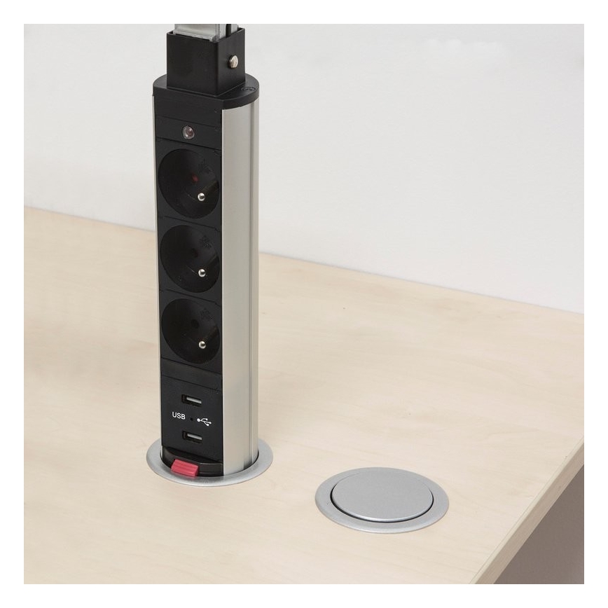 Colonne de prise connectable pour plateau de table 2x230V + 2xUSB