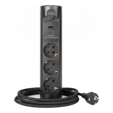 Colonne de prises pour plateau de bureau 3x 230 V + USB-A + USB-C, noir