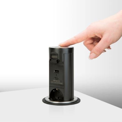 Colonne de prises pour plateau de bureau 3x 230 V + USB-A + USB-C, noir